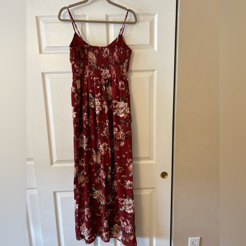Xhilaration Deep Red Floral Jumpsuit